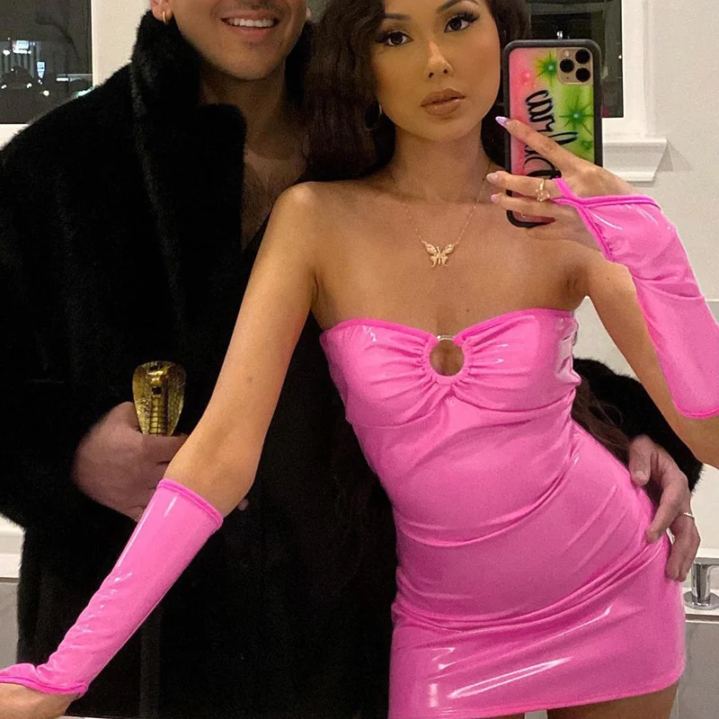 Женское вечернее облегающее платье из ПУ кожи без бретелек|Женские платья| |