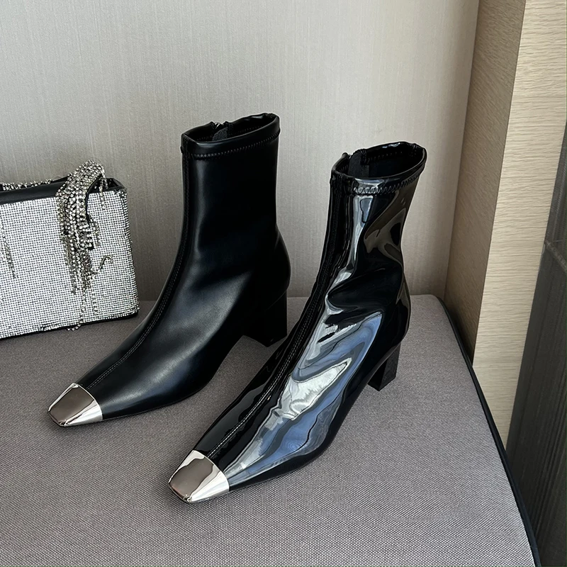 

Женские ботильоны из ПУ/лакированной кожи, с круглым носком, на молнии сбоку