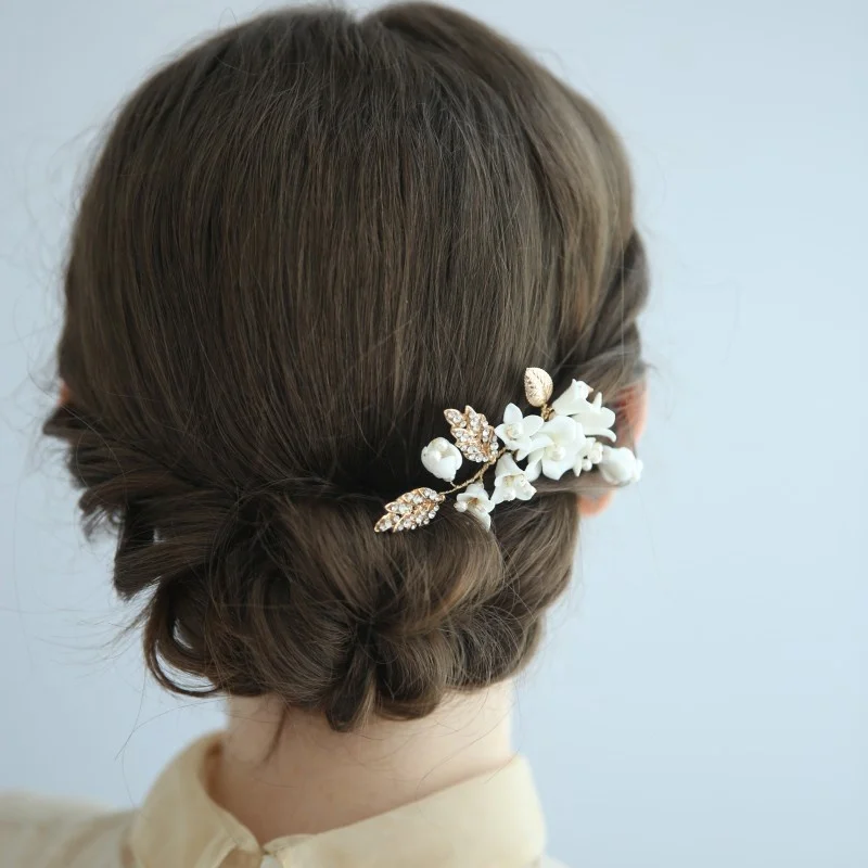 

6Pcs/Set Ins Hot Sell Ceramic Flower Wedding Hair Jewelry Bridal Hair Pins Handmade Women Prom Headpiece
