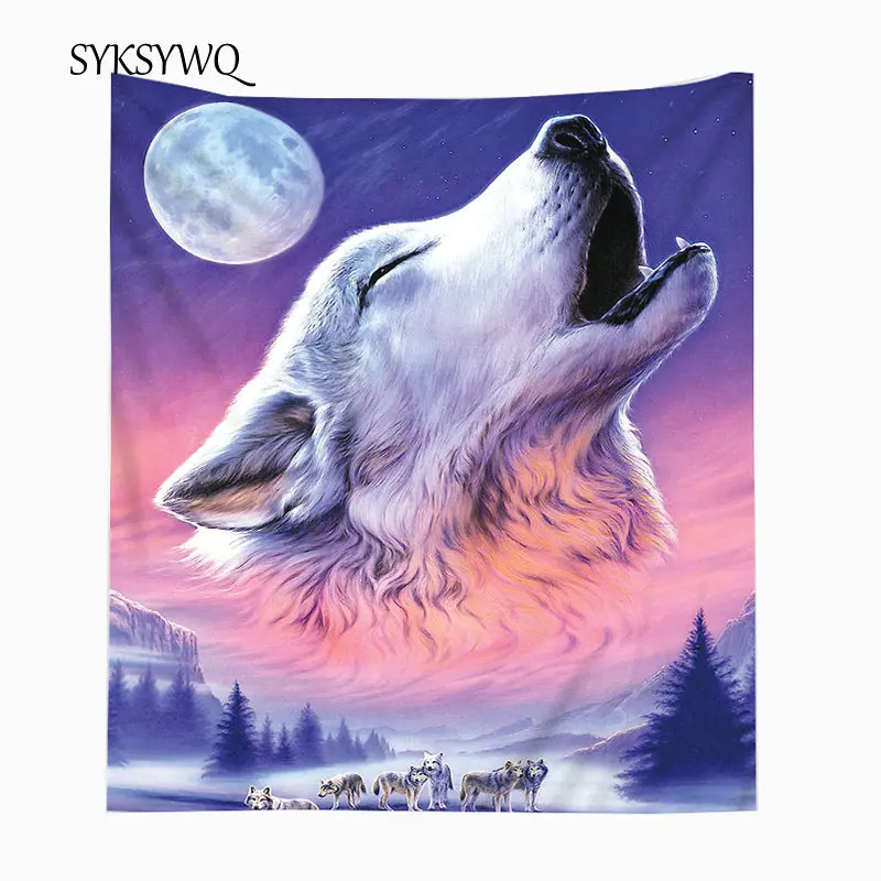 Настенный Ковер moon wolf психоделический гобелен большая настенная ткань настенный