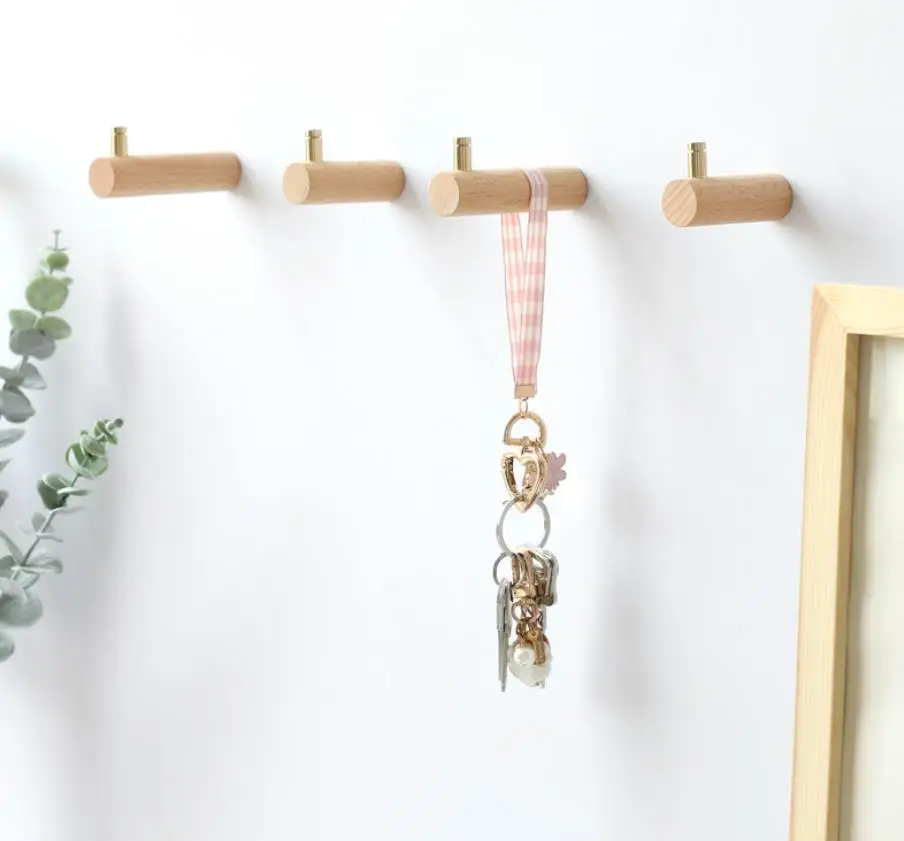 Wooden Robe Hook Nordic Hooks for hanging bags keys coat Wall Mounted Clothes Hangers Black Walnut Beech Hallway Bathroom Hanger |