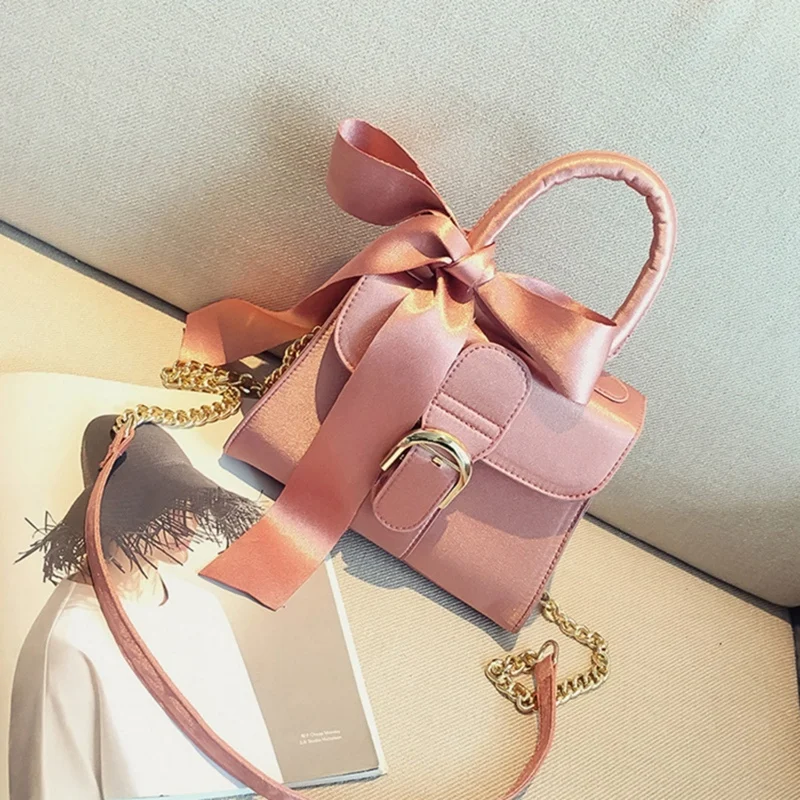 2 Pcs European Style Handbags Velvet Women Bag Bow Tie Sweet Lady Tote Chain Shoulder Satchel Pink &amp Brown | Багаж и сумки