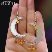 gold pentagram crescent moon tassel earrings dangle drop celestial moon star earrings