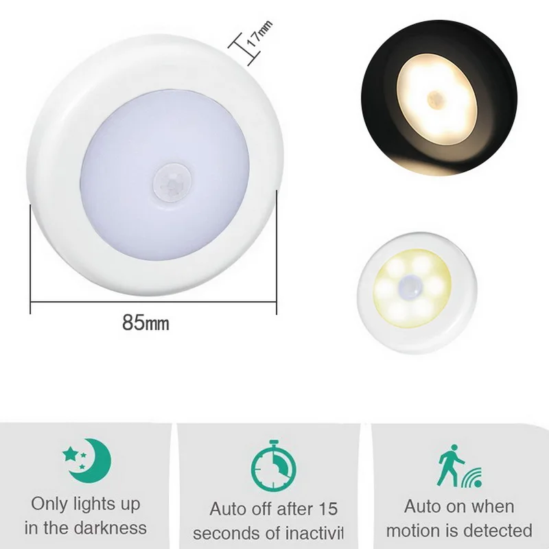 

NEW ARRVAL Round thin type human body induction kitchen cabinet night light 6LED