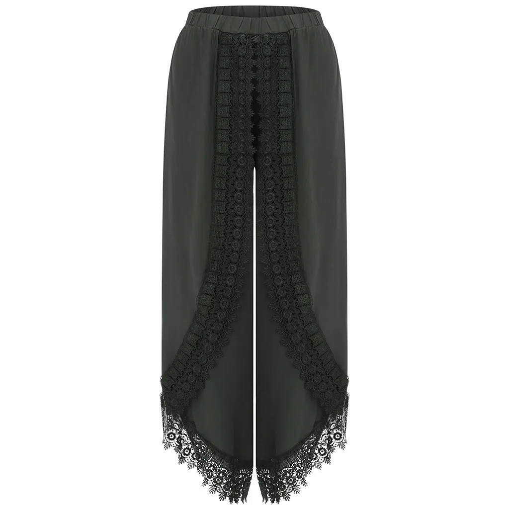 2019 новые модные женские с высокой талией кружевной отделкой широкие брюки