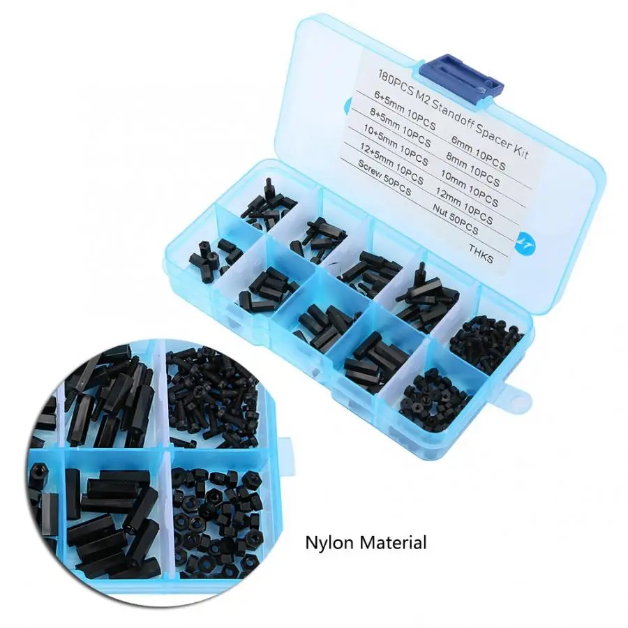 180 шт. черные M2 мужские и женские противоударные винты гайки набор в ассортименте