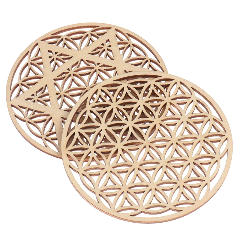 

1PC Creative Chakra Pattern Coaster Wood Flower of life Natural Symbol Round Wooden Craft Pendant Coaster Ornament