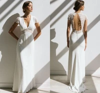 vintage boho wedding dress 2021 short sleeve a line backless lace bridal gowns robe de mariee stunning charming vestidos