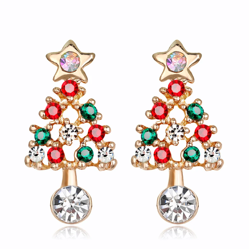 

2020 christmas Earrings Christmas tree Unusual earring Rhinestone Golden Diamond Earring Gift Pendants earrings for women