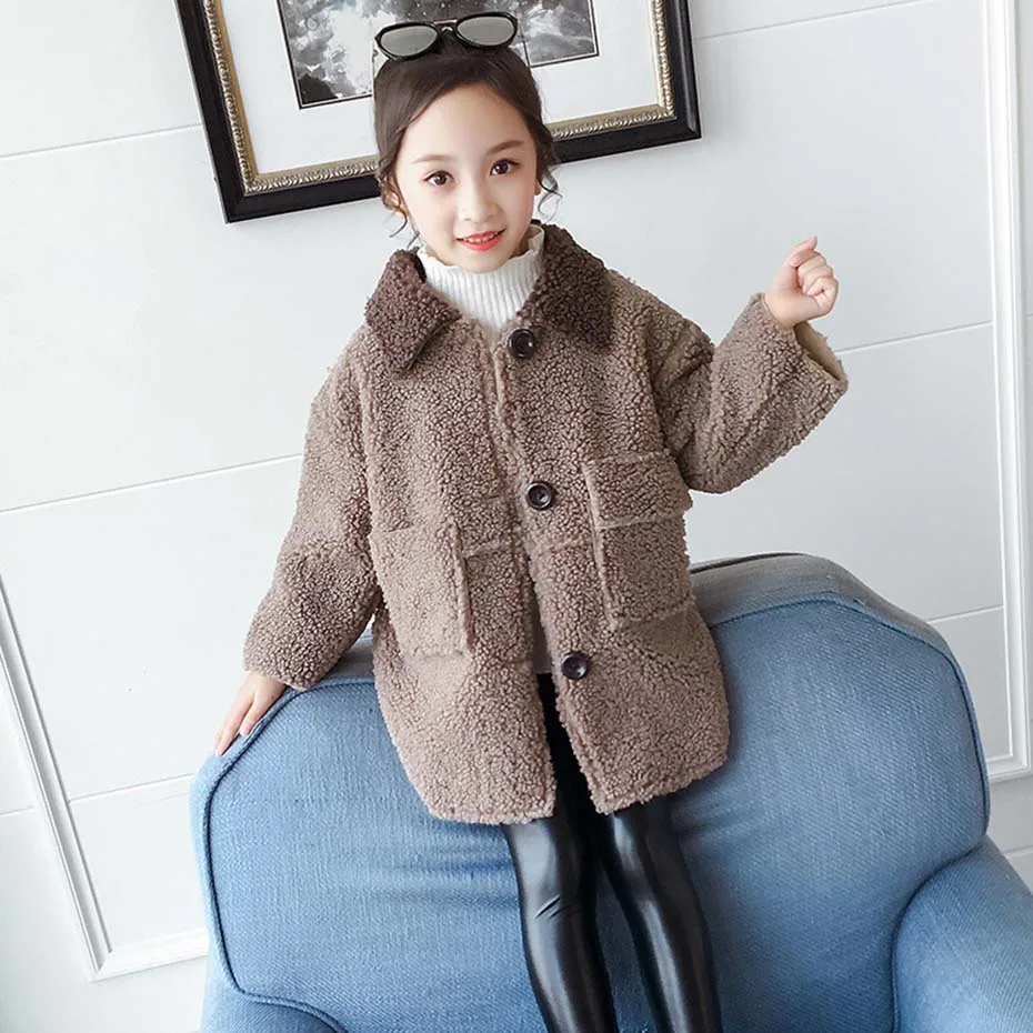 Новая куртка для девочек однотонные шерстяные пальто детская верхняя одежда с
