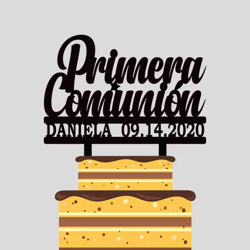 Пользовательские имя Дата испанский Mi Primera Comunión торт Топпер для детей первого святого причастия вечерние украшения торта YC004
