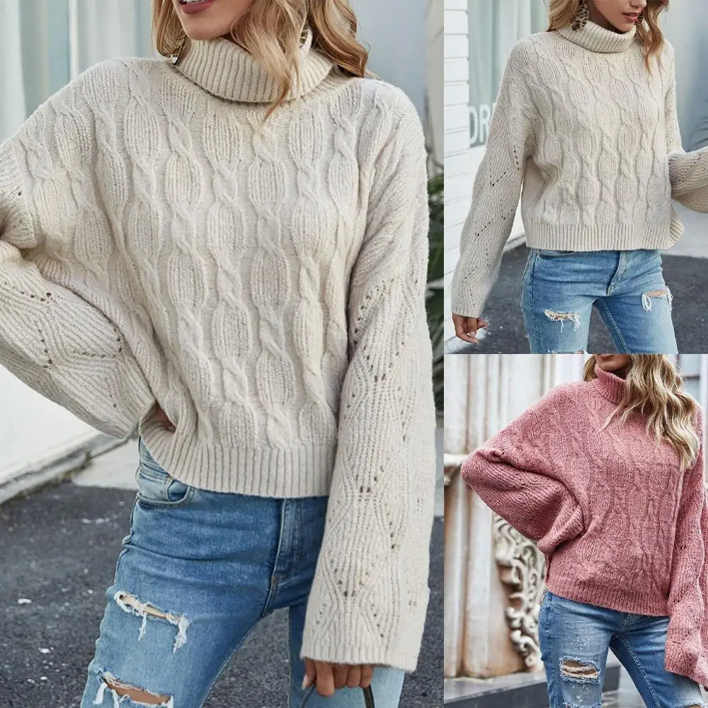 

Fashion Women Casual O-Neck Turtleneck Solid Color Flare Sleeve Pullover Sweater Loose Plus Size Comfortable Women's Clothing