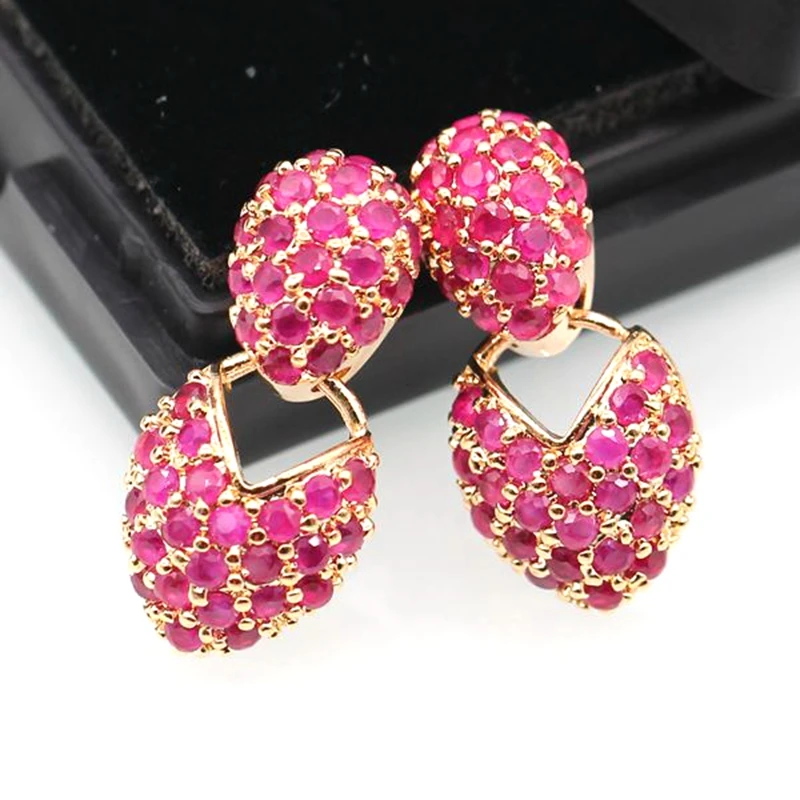 

GZJY Unique Jewelry White Gold Color Full Red Zircon Stud Earring For Women Wedding Party Accessories