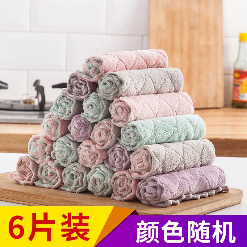 6 шт. Простая цветная Двусторонняя прочная салфетка для мытья посуды без осени Mao