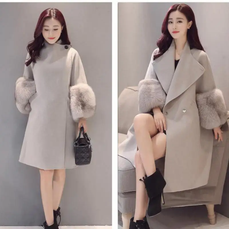 Модное женское утепленное свободное шерстяное пальто большого размера 2019 Осень