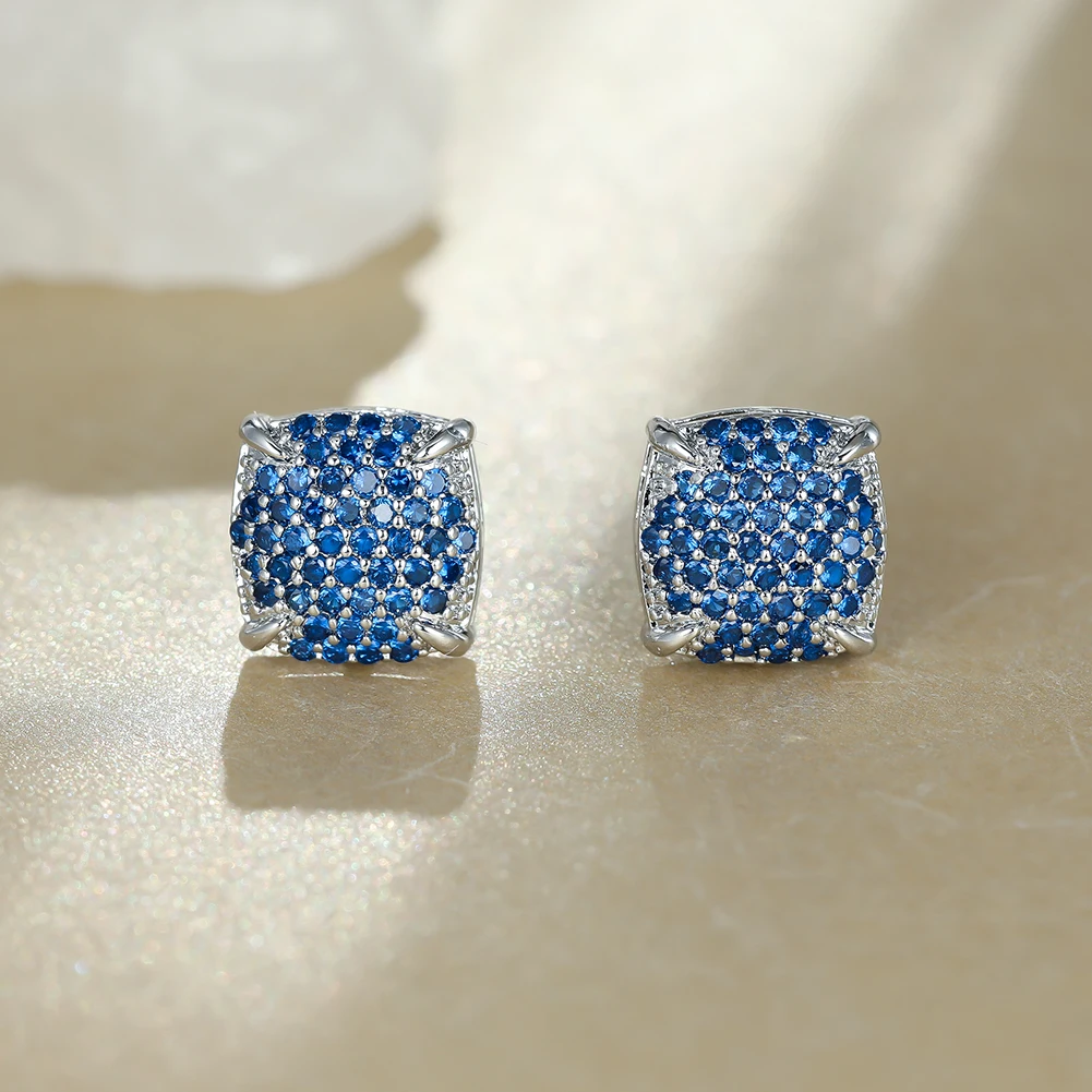 

Exquisite Full Blue Zircon Earrings for Women Silver Geometric Square Stud Earrings Wedding Party Jewelry Gift 2021 Trendy