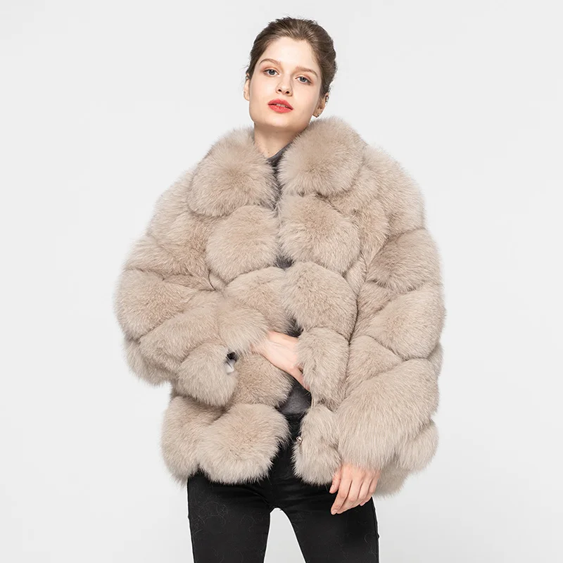 Beige Женская Высококачественная шуба из натурального Лисьего меха, Зимняя Толстая меховая верхняя одежда, женская шуба из натурального меха S7614 - Цвет: Beige