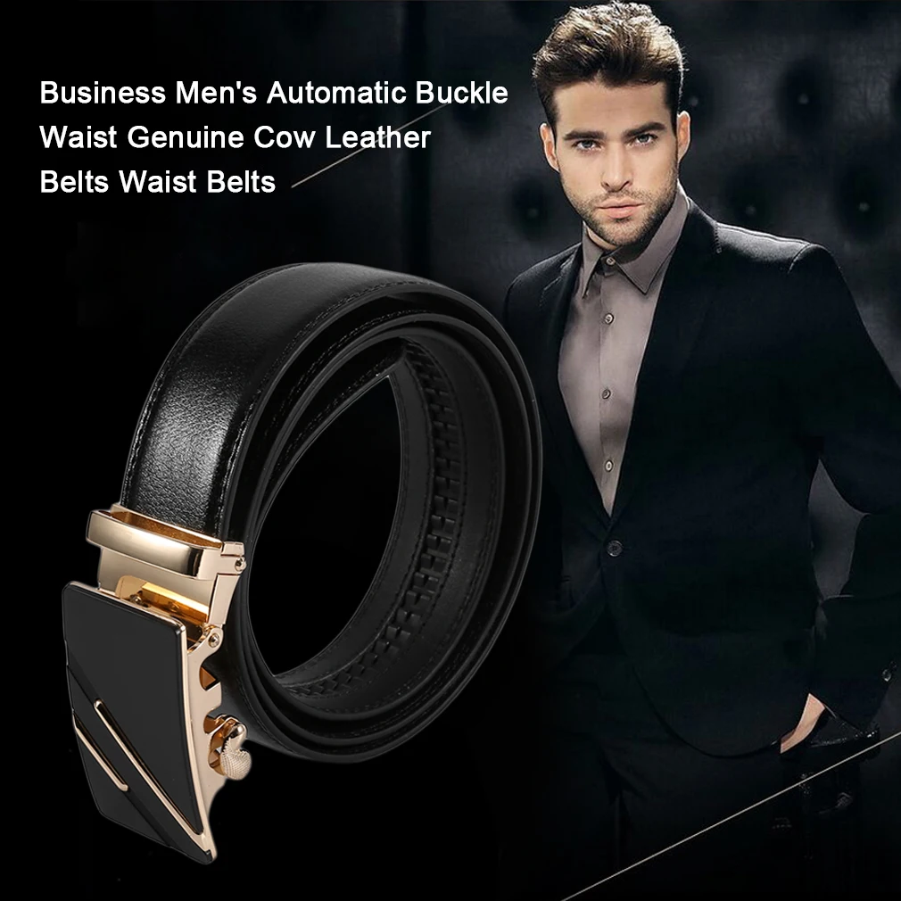 

Cow Leather Belts Male Belt Fashionable Business Mens Automatic Buckle Waist Belts Sided Waistband ceinture