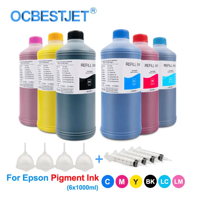 Флакон с пигментными чернилами 6x1000 мл для Epson Stylus 1390 1410 1500W P50 P60 T50 T60 R290 R295 RX615 RX690 RX700