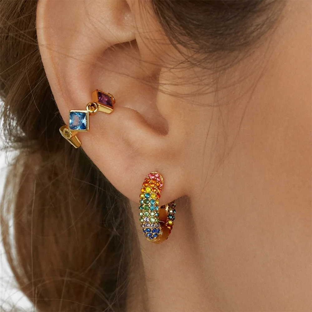 

OUREX New Rhinestone Crystal Hoop Huggies Earrings Cute Heart Hanging Earrings for Women Party Jewelry Accessories Wholesale