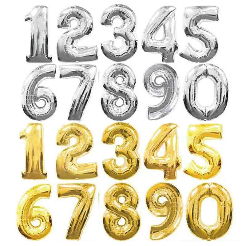 

32 Inch Big Number Balloons Baby Shower Helium Foil Ballon Gold Silver Pink Red Blue Digit Birthday Party Wedding Balloon
