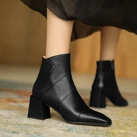 square toe high heel thick heel short boots 2021 new side zipper autumn and winter fashion womens boots