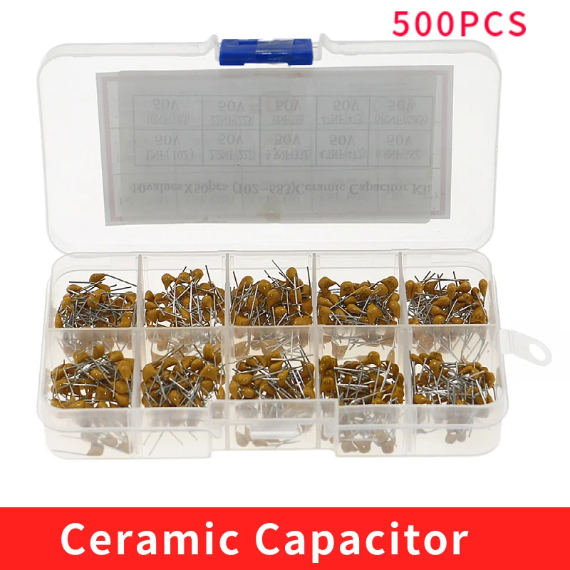 500 шт./кор. 10 значений x50pcs 1nF ~ 68nF (102 683) Многослойные/монолитный Керамика