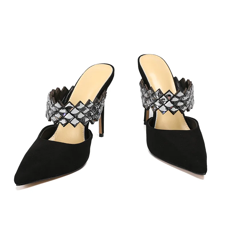 

Fashion pointed sandals temperament diamond high heel sandals one foot personality back thin heel women's shoes