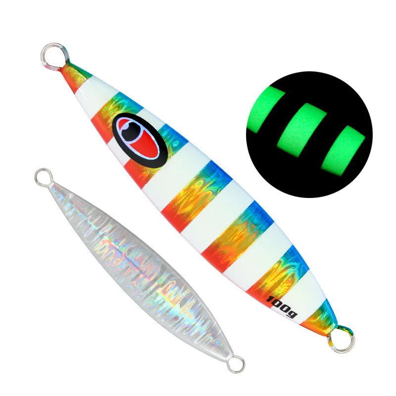 

FUNADAIKO Seafishing slow jigging lure salewater artificial matel jigs lure shore casting jig 80g 100g 150g luminous glow jigs