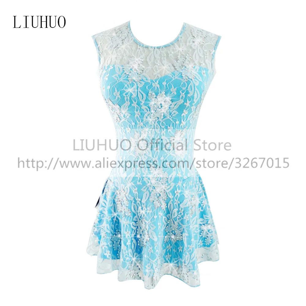 Платье для фигурного катания женское светло голубое и белое кружевное