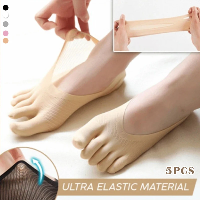 

Носки женские дышащие с пятью пальцами, удобные нескользящие низкие носки с подкладкой, невидимые носки для снятия боли в носках, 5 пар