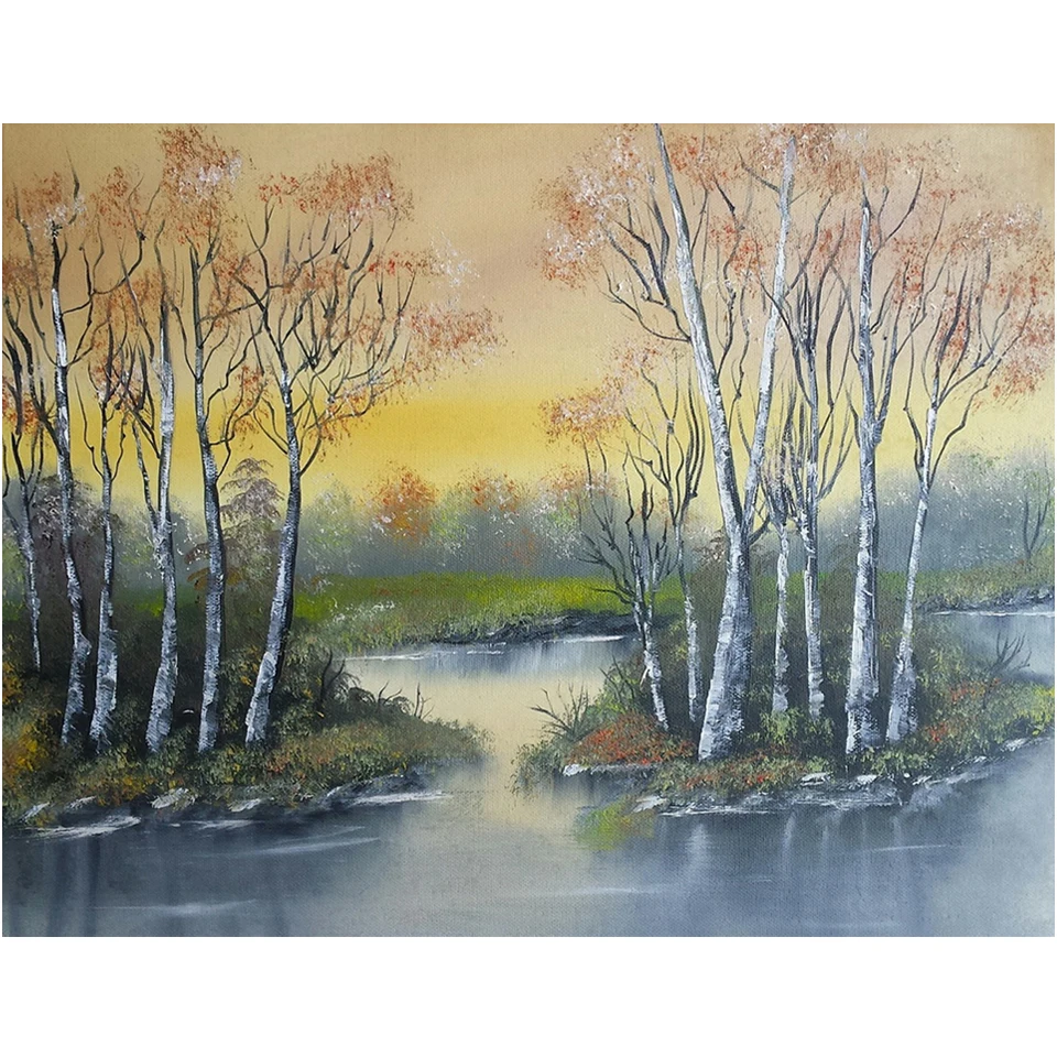 Полный квадрат 5D алмазная вышивка озеро лес Граффити крестиком фото