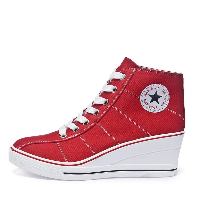 

Fashion Wedges Platform Canvas Shoes for Women Side Zipper Super High Heel Sneakers Boots Botas De Mujer Femmes Chaussures
