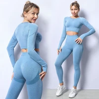 2pcs seamless yoga suit sweat sucking hip lifting high waist fitness pants womens tight long sleeve sports suit