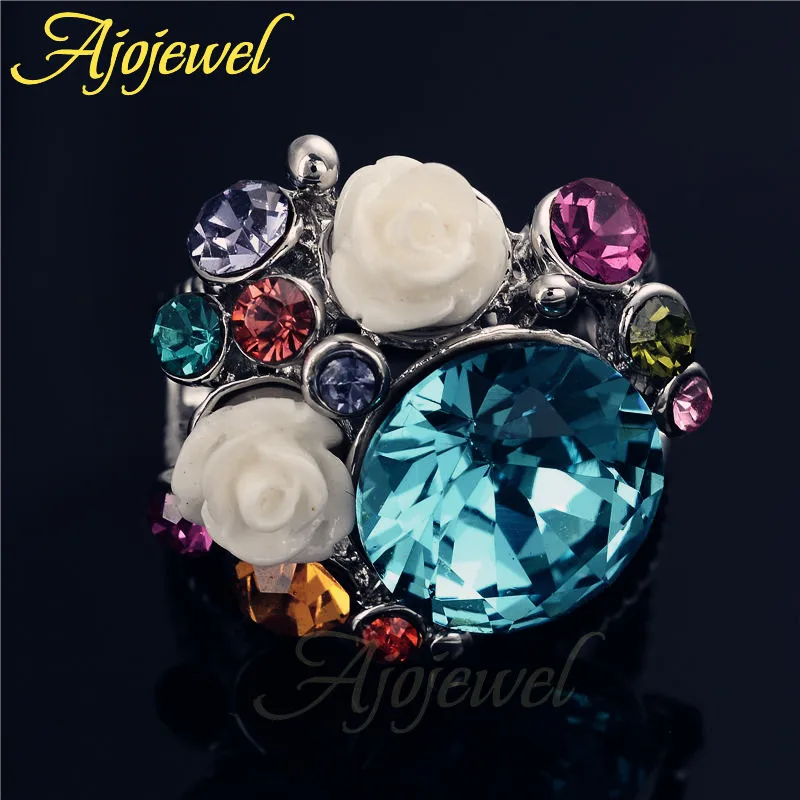 Женское коктейльное кольцо Ajojewel Palace в стиле ретро с голубыми кристаллами и