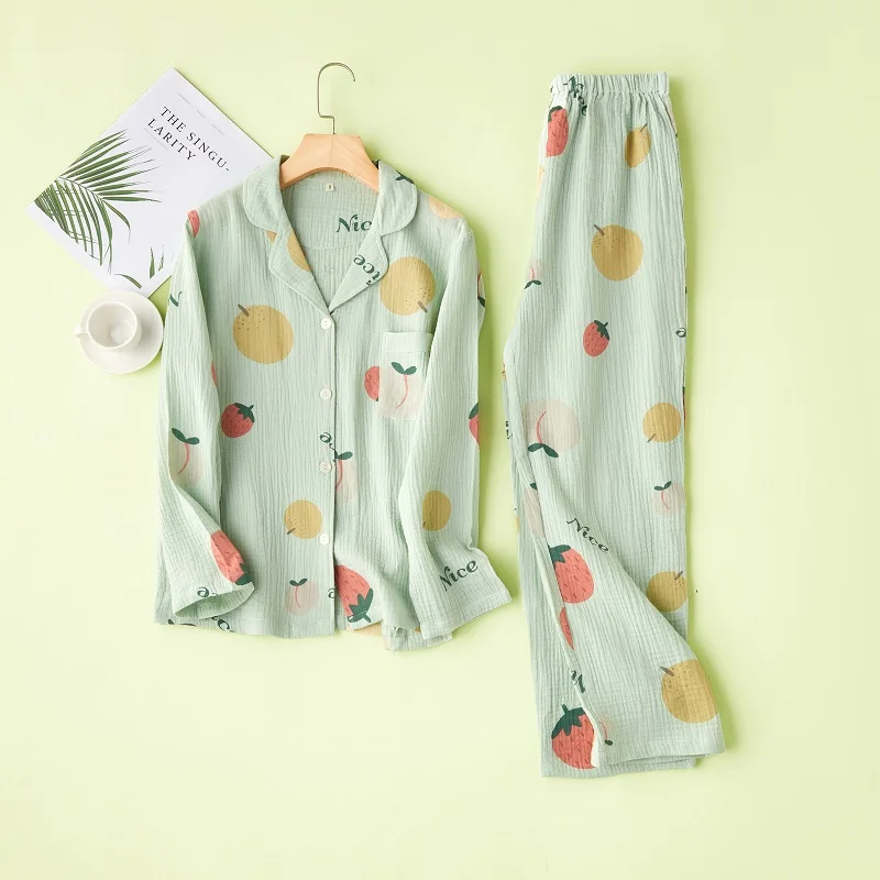 Женские пижамные комплекты из чистого хлопка с длинными рукавами пижамы