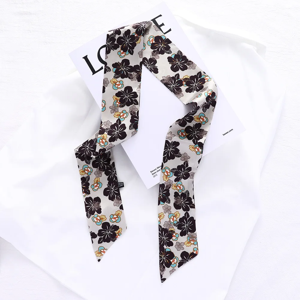

ILYEE 2021 New Desinger Floral Print Silk Headband Scarf Tie Women Long Skinny Hair Band Scarfs for Ladies Waist Belt Scarves