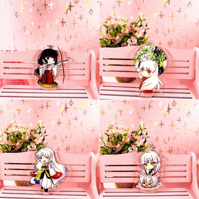 4pcs Anime Higurashi Kagome Cartoon Pendant Inuyasha Printed Acrylic Keychain Cosplay Prop Decor for Women Men Keyring Gift | Украшения и