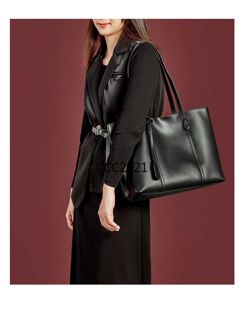 

New Fashion Black Shoulder Bags Women Soft Genuine Leather Handbags Big Shopping Tote Bags