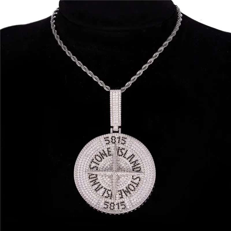 

Hip Hop AAA Zircon Compass Pendant Necklace Iced Out Bling Rhinestone Coin Cross Charm Men Women Party Jewelry
