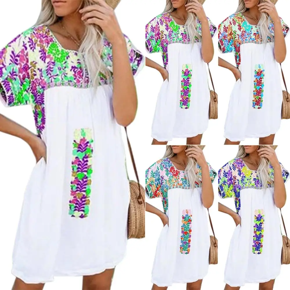 

Vicabo Large Size Dress for Women 2020 Casual Loose Stitching Floral Printed Dresses Ladies Leisure Summer Vestidos