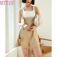 casual jumpsuit womens suit 2021 summer new loose straight sleeved pants high waisted wide legged shorts two piece set