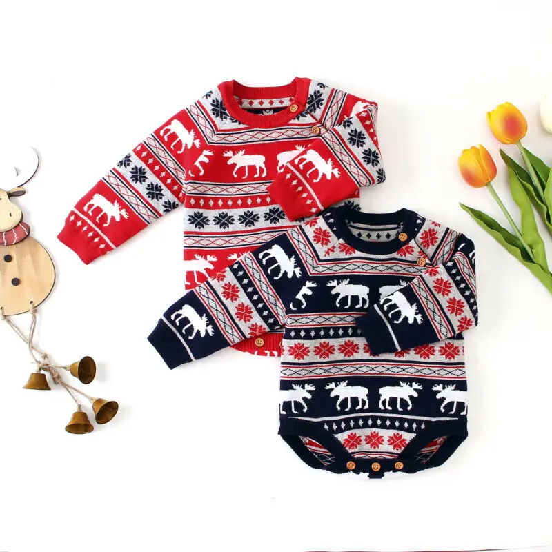 Рождественская Одежда для новорожденных мальчиков вязаные свитера девочек