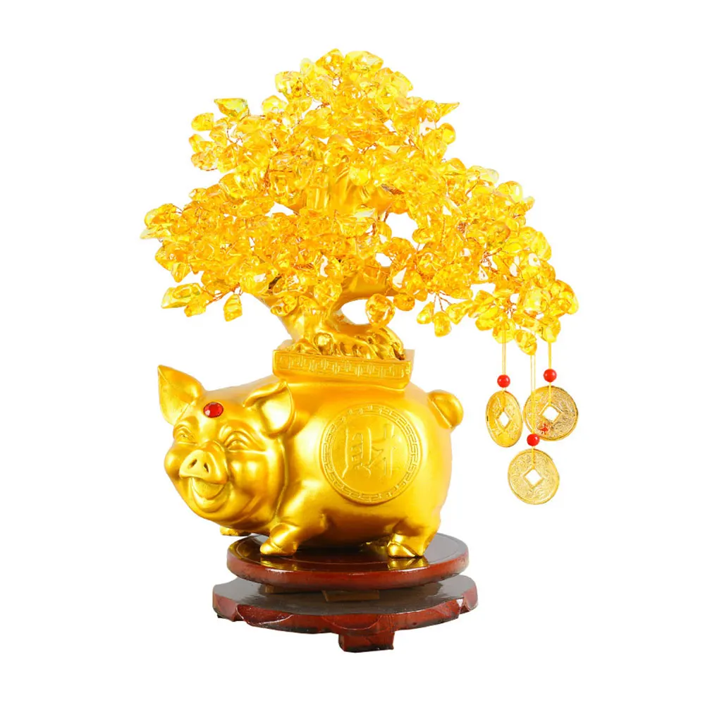 Офис Изделия из кристаллов Lucky деньги Фортуна дерево богатство свинья украшения