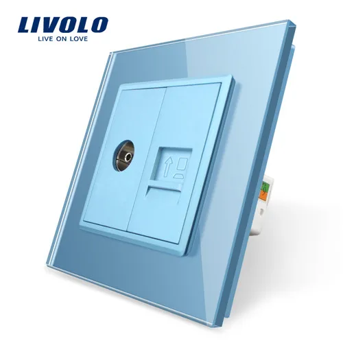TV COM socket Livolo Роскошный настенный сенсорный датчик переключатель, выключатель света, выключатель питания, Хрустальное стекло, розетка питания, многофункциональные розетки, бесплатный выбор - Цвет: TV COM socket
