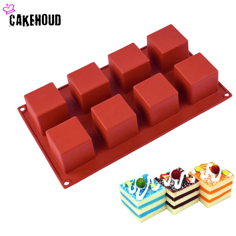 CAKEHOUD 8 отверстий маленький квадратный 3D форма антипригарная силиконовая форма для выпечки DIY Желе мусс для Маффин мороженое инструмент для шоколада