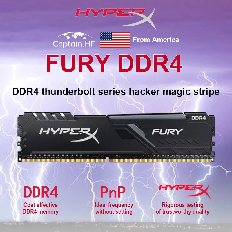 US Captain Модуль Памяти Hyper X FURY DDR4 3200 CL16 288 Pin DIMM 8GB 16GB Поддерживает Профили