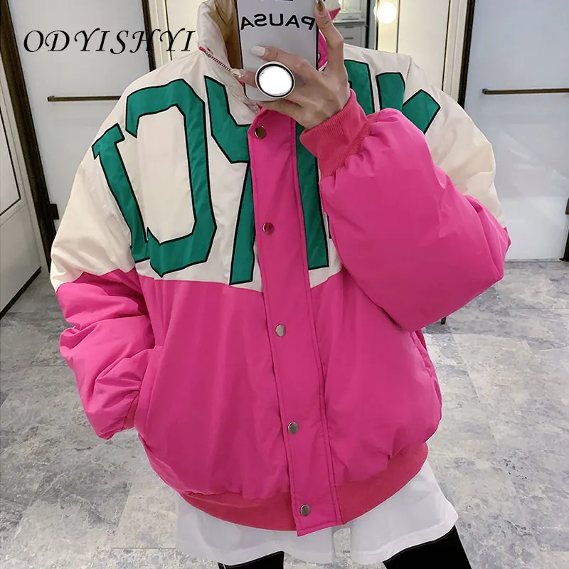 

Женский пуховик на молнии, свободная Теплая стеганая куртка с подходящими цветами и перьями, Осень-зима 2021