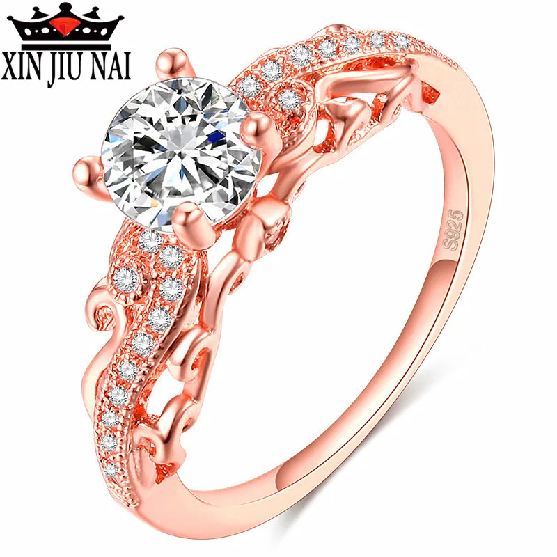 Elegant Retro Rose Gold Color Rings Four Claw Solitaire Cz Crystal Forever Wedding Ring Jewelry For Women Bands 6-10 | Украшения и