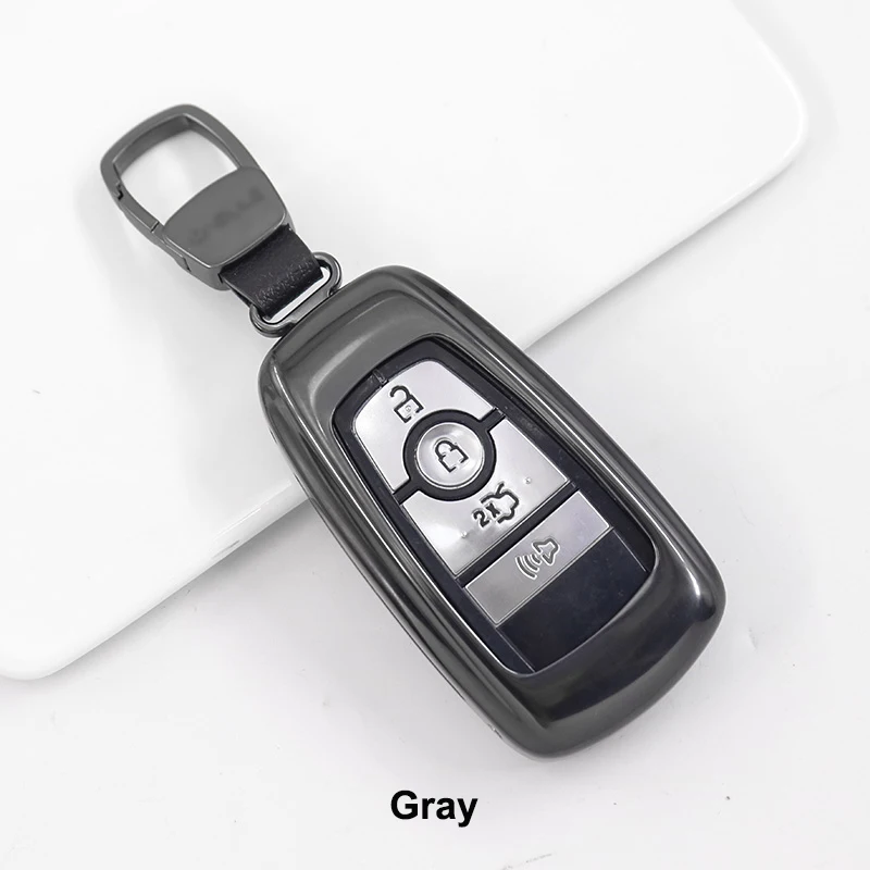 Gray QHCP чехол для ключей, чехол для автомобильного ключа с дистанционным управлением, чехол для ключей, брелок для ключей из алюминиевого сплава, 4 кнопки, подходит для Ford Mustang - Название цвета: Gray
